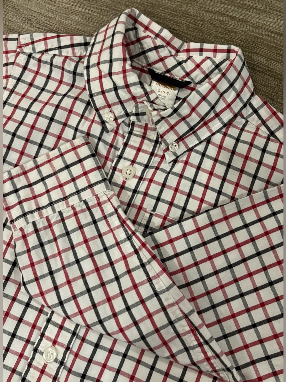 Gymboree White Button-Down Shirt with Red & Black Plaid size 5/6